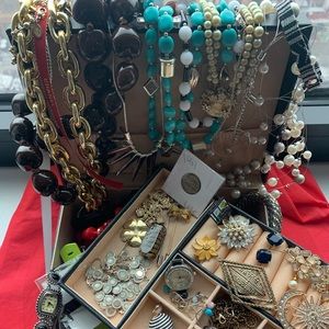 Vintage Jewelry LOT Silver Gold Costume Earrings Necklaces Coins Rings